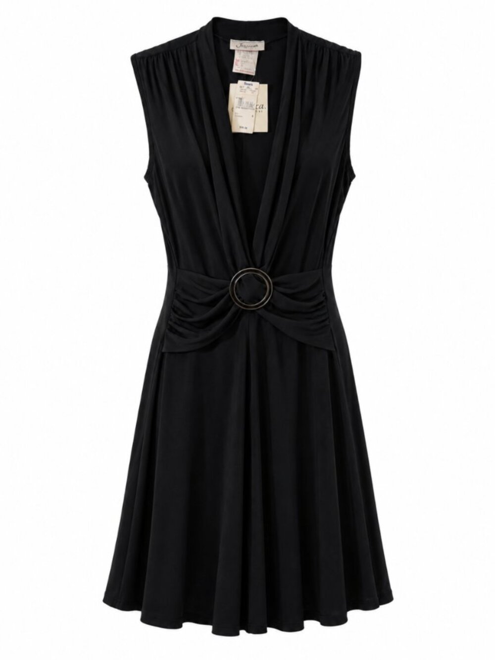 Vintage Deadstock Jessica Black Ring Detail Midi Dress Size 8